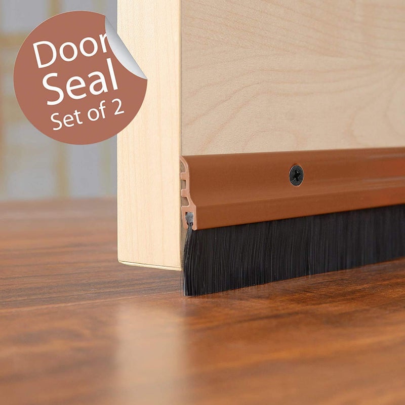 Deco Window 2 Pcs Door Seal (1.5" Width X 36.5" Length) Gate Bottom Sealing Strip Draft Stopper with Aluminium Plate & Nylon Bristles for Weather Stripping, Air & Sound Blocking (Chocolate) - Image 3
